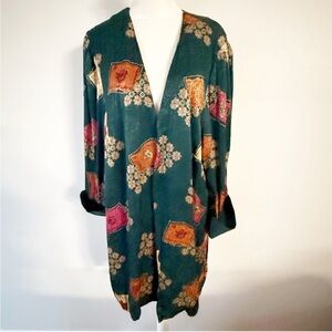 Vintage Womens 90s Satin Floral Open Front Kimono Topper Size 20 Lightweight